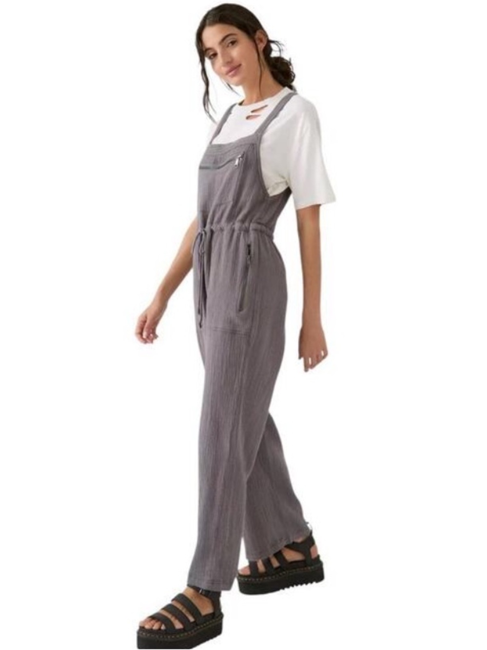 Urban Outfitters 100% Cotton Textured Jumpsuit Overalls Wide Leg Grey Size XS